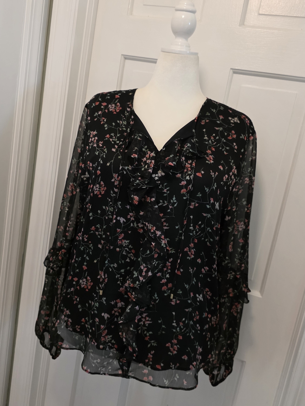 Lauren Ralph Lauren Black Blouse with Pink Floral Print
